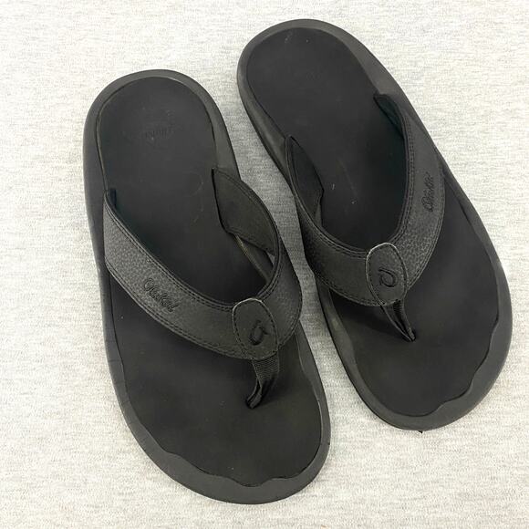 OluKai Ohana Mens Black Thong Sandal Flip Flop US 10 Comfort Rubber Flip Flops - Picture 1 of 9